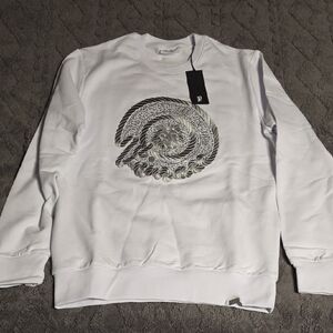 Left Point White Sweater with Intricate Design